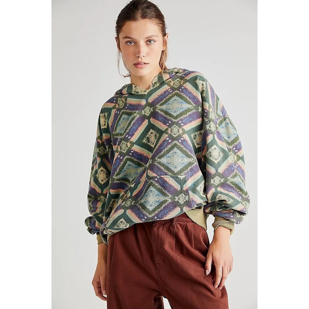 Free People We The Free It's A Vibe Print Hoodie Top Oversized Slouchy S 283448